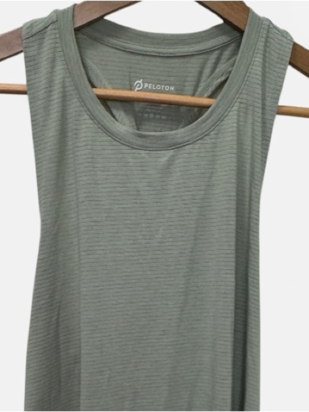 Peloton Sage Green Striped Women's Tank Twisted Back Vertical Lettering Sz. M - Picture 2 of 6